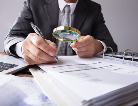 A professional reviews documents, supporting RTO registration renewal and vet compliance.