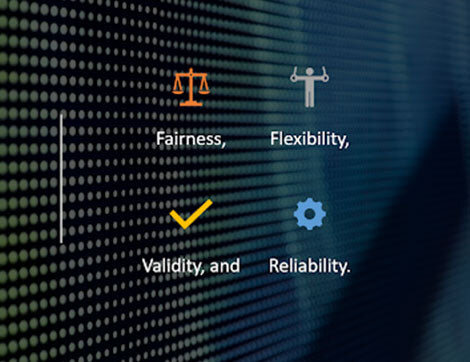 This graphic illustrates the four principles of assessment—fairness, flexibility, validity, and reliability—important for.