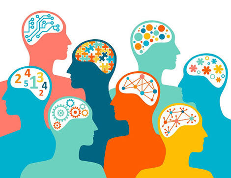 Illustrated profiles representing different kinds of intelligence